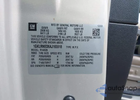 2010 GMC Acadia Slt-2 из США, поврежденный, VIN 1GKLRNED6AJ165918